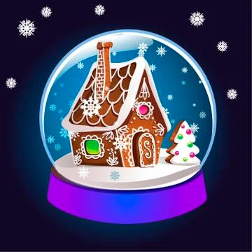 Magic Christmas snow globe vector illustration. Glass snowglobe gift  Stock Illustration