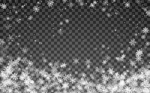 Magic Christmas snowfall. Falling white snowflakes on transparent background. Stock Illustration