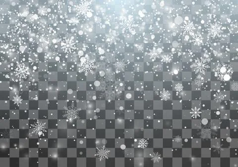 Magic Christmas Snowfall template. Falling snowflakes on transparent backgrou Stock Illustration