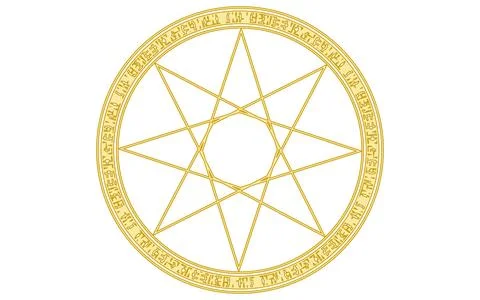 Magic circle and wizard themed illustration in golden style. Stock Illustration