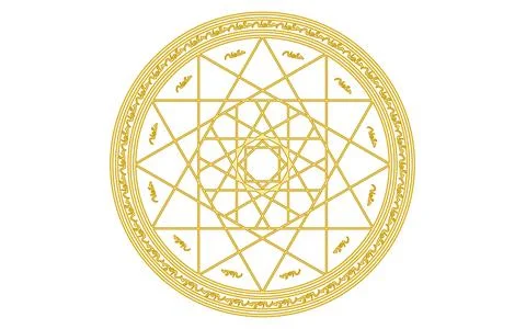 Magic circle and wizard themed illustration in golden style. Stock Illustration