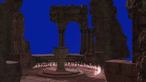 Magic circle of fire in the ancient temple. Stock Footage 117301939