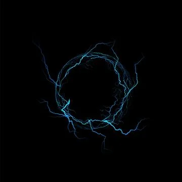 Magic circle of thunderbolt blue bolt lightning effect, vector realistic Stock Illustration