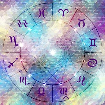 Magic circle with zodiacs sign. Stock Illustration