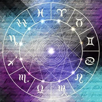 Magic circle with zodiacs sign. Stock Illustration