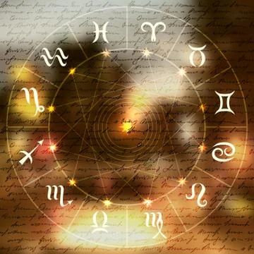 Magic circle with zodiacs sign. Stock Illustration