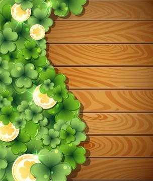 Magic clover on wooden background Stock Illustration