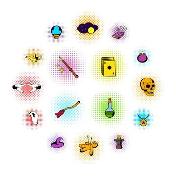Magic comics icons Stock Illustration