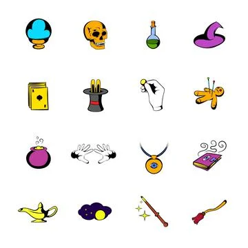 Magic comics icons set cartoon Stock-Illustration