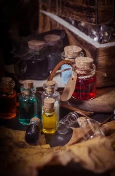 Magic concept. Potions in bottle Stock Photos