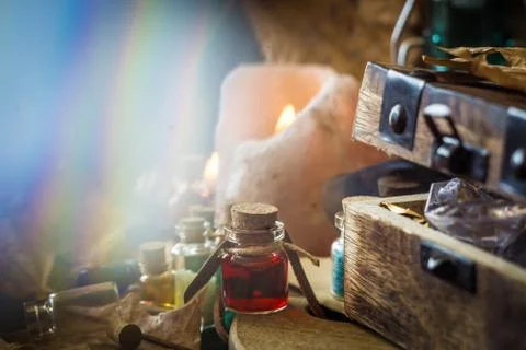 Magic concept. Potions in bottle Stock Photos