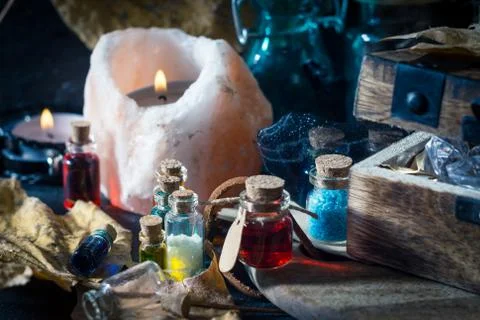 Magic concept. Potions in bottle Stock Photos