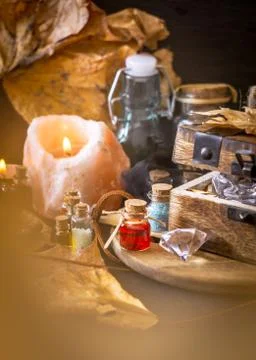Magic concept. Potions in bottle Stock Photos