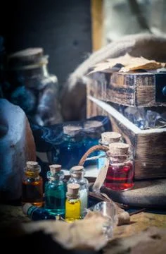 Magic concept. Potions in bottle Stock Photos