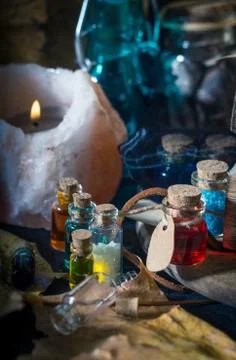 Magic concept. Potions in bottle Stock Photos