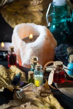 Magic concept. Potions in bottle Stock Photos