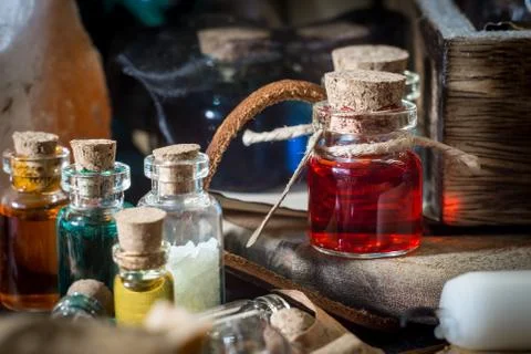 Magic concept. Potions in bottle Stock Photos