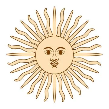 Magic concept, vintage sun with face, gold and black, engraving stylized. Ill Stock Illustration
