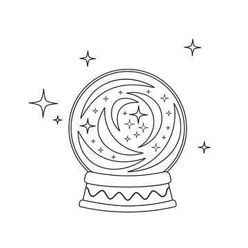 Magic crystal ball coloring book. Black and white crystal ball. Vector Stock Illustration
