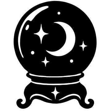 Magic Crystal Ball with Crescent Moon and Stars Stock Illustration