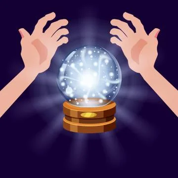Magic crystal ball fortune, open hands, mistery, shining, magic, predictions Stock Illustration