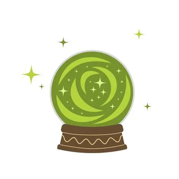 Magic crystal ball. Green. Flat, cartoon, vector Stock Illustration