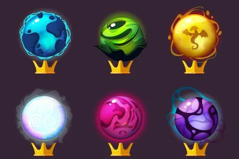 Magic crystal ball. UI icon stylized element. Fantasy shiny sphere. Cartoon.. Illustrazione stock