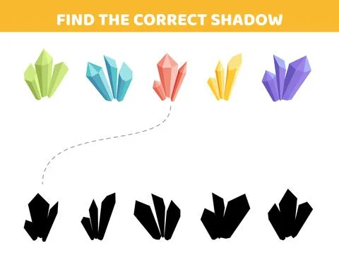 Magic crystal. Find the correct shadow. Halloween. Shadow matching game. Cartoon Stock Illustration