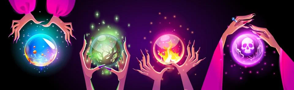 Magic crystal fortune ball float in woman hand Stock Illustration