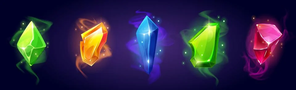 Magic crystal gem set with glowing effect Illustrazione stock