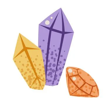 Magic Crystals Flat Vector Illustration Isolated on White. Witchcraft Items for Stock Illustration