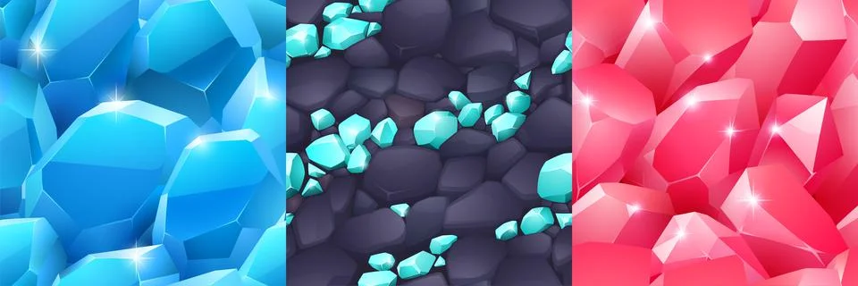 Magic crystals textures, seamless backgrounds set Stock Illustration