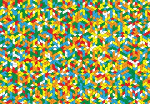 Magic cube pattern seamless design. Color block puzzle vector background. 스톡 일러스트