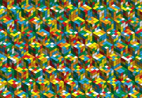 Magic cube pattern seamless design. Color block puzzle vector background. Illustrazione stock