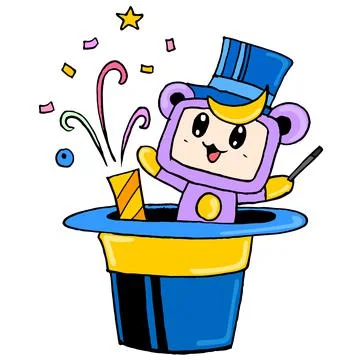 A magic cute creature appeared surprisingly from the hat Stock Illustration