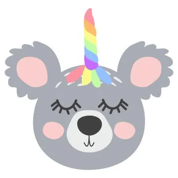 Magic Cute Unicorn Koala Bear with Rainbow Horn. Kawaii Animal t-shirt Print, Stock Illustration
