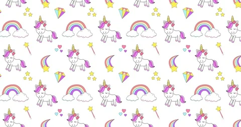 Magic cute unicorn with magic elements Stock Footage 130164809