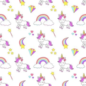 Magic cute unicorn with magic elements Stock Illustration