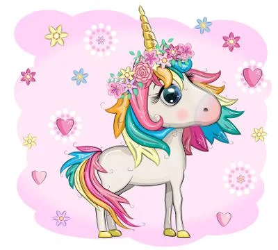 Magic cute unicorn, stars, clouds and moon poster, greeting card Ilustração Stock