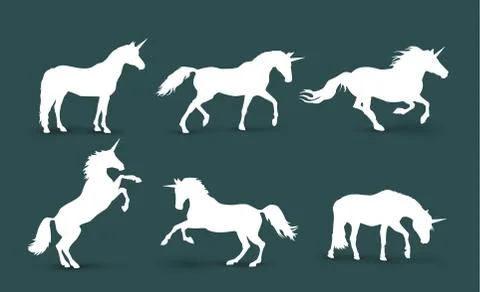 Magic Cute unicorns silhouettes. Stock Illustration