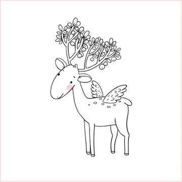 Magic Deer with wings Stock Illustration