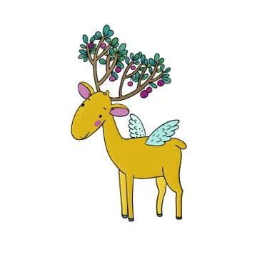 Magic Deer with wings Stock Illustration