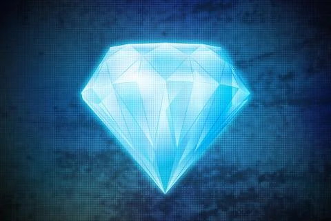 Magic diamond on blue shiny pixel grid screen modern technology illustration 库存插图