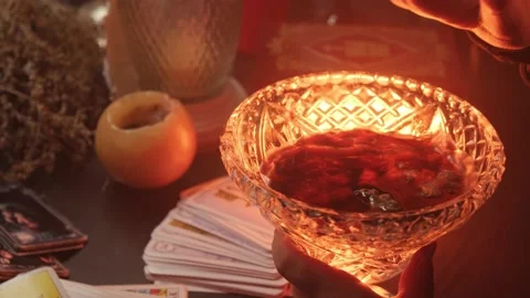 Magic divination on wax on water. Psychic vision, fortune teller and ritual. Stock Footage 178389043