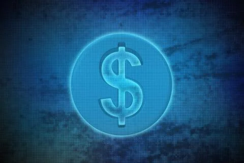 Magic dollar coin on blue shiny pixel grid screen modern technology Stock Illustration