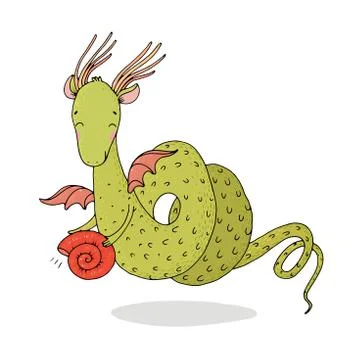 Magic dragon and shell on a white background. Stock Illustration