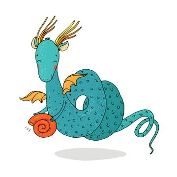 Magic dragon and shell on a white background. Stock Illustration