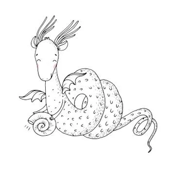 Magic dragon and shell on a white background. Stock Illustration