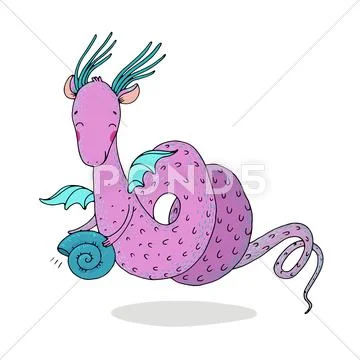 Magic dragon and shell on a white background Stock Illustration
