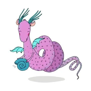 Magic dragon and shell on a white background Illustrazione stock